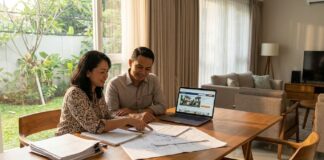 Cara Negosiasi Harga Rumah Bekas: Taktik dan Batas Wajar Calon pembeli dan penjual rumah bekas sedang bernegosiasi harga dengan dokumen properti di atas meja