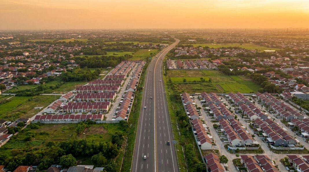 dampak-tol-cimanggis-cibitung-properti-bekasi Jalan Tol Cimanggis Cibitung dengan kawasan perumahan baru di sekitarnya di wilayah Bekasi