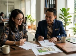 Berapa Gaji Minimal untuk KPR Rp500 Juta di 2026? Ilustrasi simulasi cicilan KPR Rp500 juta dengan dokumen slip gaji dan kalkulator di atas meja kerja