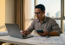 Menghitung ROI Properti Sewa: Formula dan Contoh Nyata Investor properti Indonesia menghitung ROI dan yield sewa dengan spreadsheet dan dokumen properti
