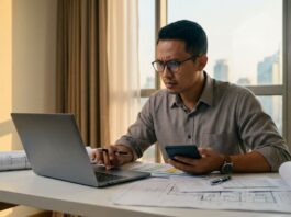 Menghitung ROI Properti Sewa: Formula dan Contoh Nyata Investor properti Indonesia menghitung ROI dan yield sewa dengan spreadsheet dan dokumen properti
