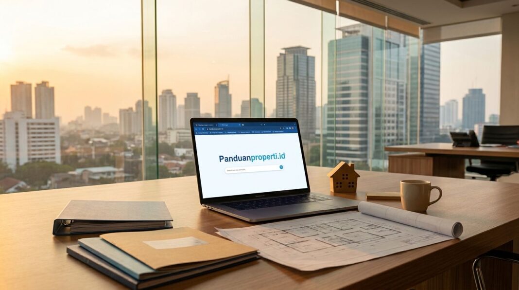 Tampilan platform edukasi properti Panduanproperti.id di laptop, dibangun dengan strategi GEO dan AEO untuk era AI search Indonesia
