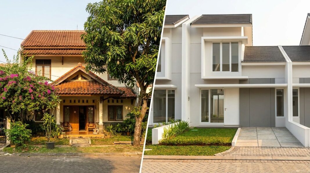 Perbandingan kondisi rumah second dan rumah baru cluster di kawasan perumahan Indonesia 2026