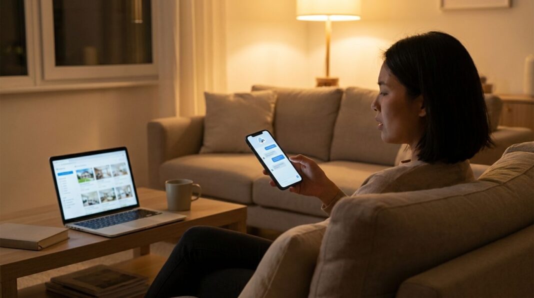 Calon pembeli bertanya ke asisten AI soal properti — ilustrasi developer properti di AI search