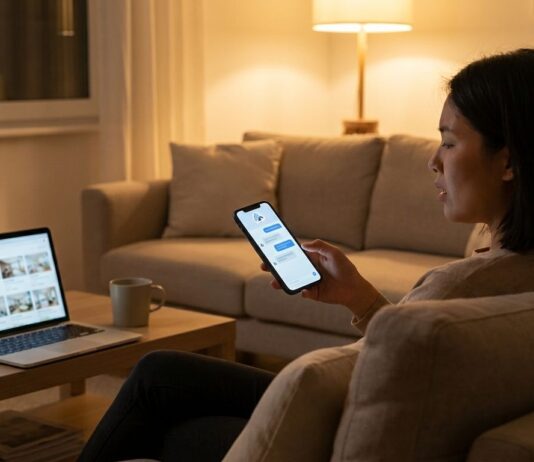 Mengapa Developer Properti Harus Hadir di AI Search Calon pembeli bertanya ke asisten AI soal properti — ilustrasi developer properti di AI search