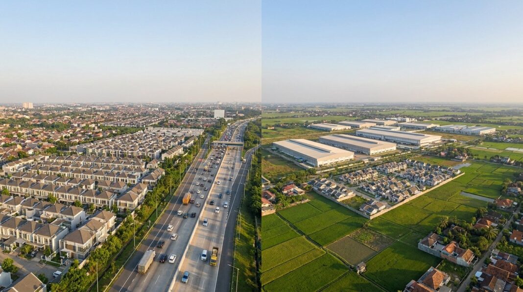 karawang-vs-bekasi-properti-2026.jpeg Perbandingan Karawang vs Bekasi properti 2026 — kawasan hunian dan industri dengan akses Tol Jakarta-Cikampek