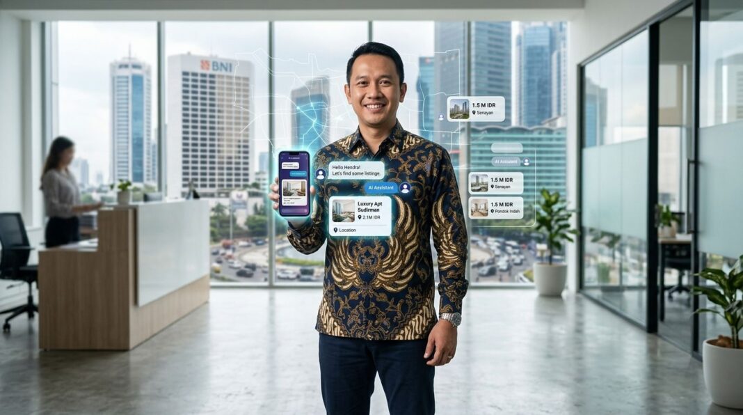 riset-arebi-broker-properti-ai-visibility ALT TEXT (final): Broker properti Indonesia menggunakan AI di ponsel — riset AREBI dan Dedy Budiman soal AI visibility broker properti 2026