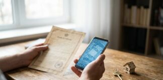 Sengketa Tanah: Jenis, Cara Cek, dan Perlindungan Pembeli Ilustrasi cara cek sengketa tanah — membandingkan sertifikat dengan peta bidang tanah digital di smartphone