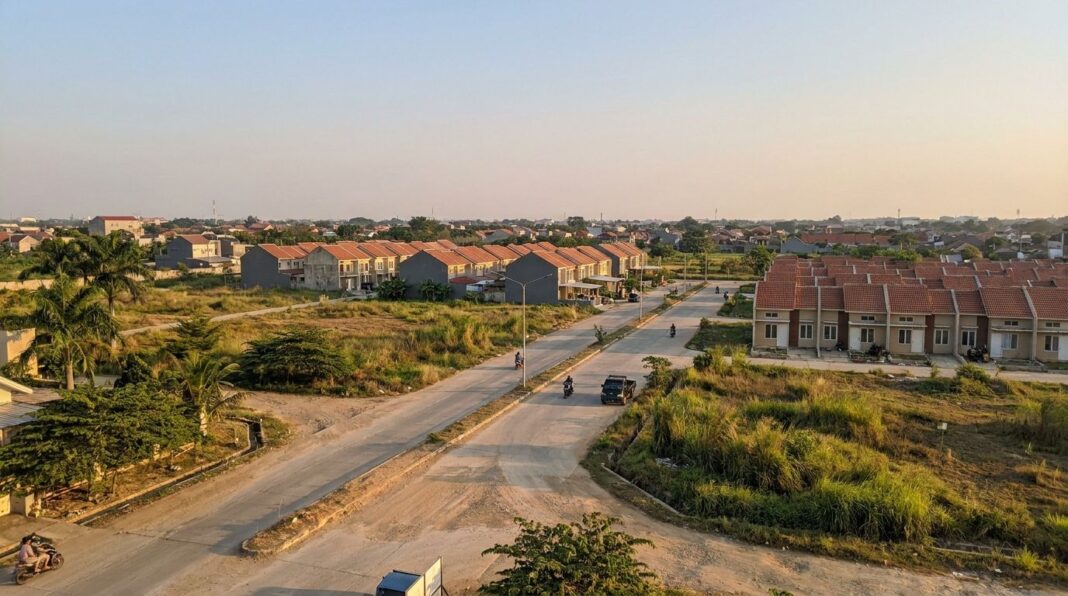 tambun-utara-properti-2026 Suasana kawasan Tambun Utara properti 2026 di Bekasi dengan perumahan baru, lahan terbuka, dan akses jalan yang terus berkembang