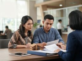 KPR Ditolak? 7 Penyebab Umum dan Cara Memperbaikinya Pasangan berkonsultasi dengan petugas bank membahas pengajuan KPR ditolak dan penyebabnya seperti riwayat SLIK OJK serta hasil appraisal