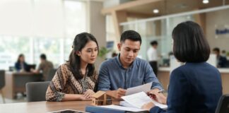 KPR Ditolak? 7 Penyebab Umum dan Cara Memperbaikinya Pasangan berkonsultasi dengan petugas bank membahas pengajuan KPR ditolak dan penyebabnya seperti riwayat SLIK OJK serta hasil appraisal