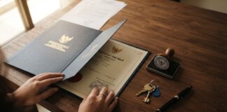 Roya Sertifikat Setelah KPR Lunas: Biaya dan Caranya Pengurusan roya sertifikat setelah KPR lunas dengan dokumen sertifikat tanah dan kunci rumah di meja Kantor Pertanahan